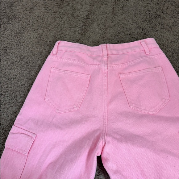 2 FOR $25SHEIN Pink High Rise Cargo Jeans Wide Leg Utility MP PETITE 28 x 27.5 - Picture 9 of 9